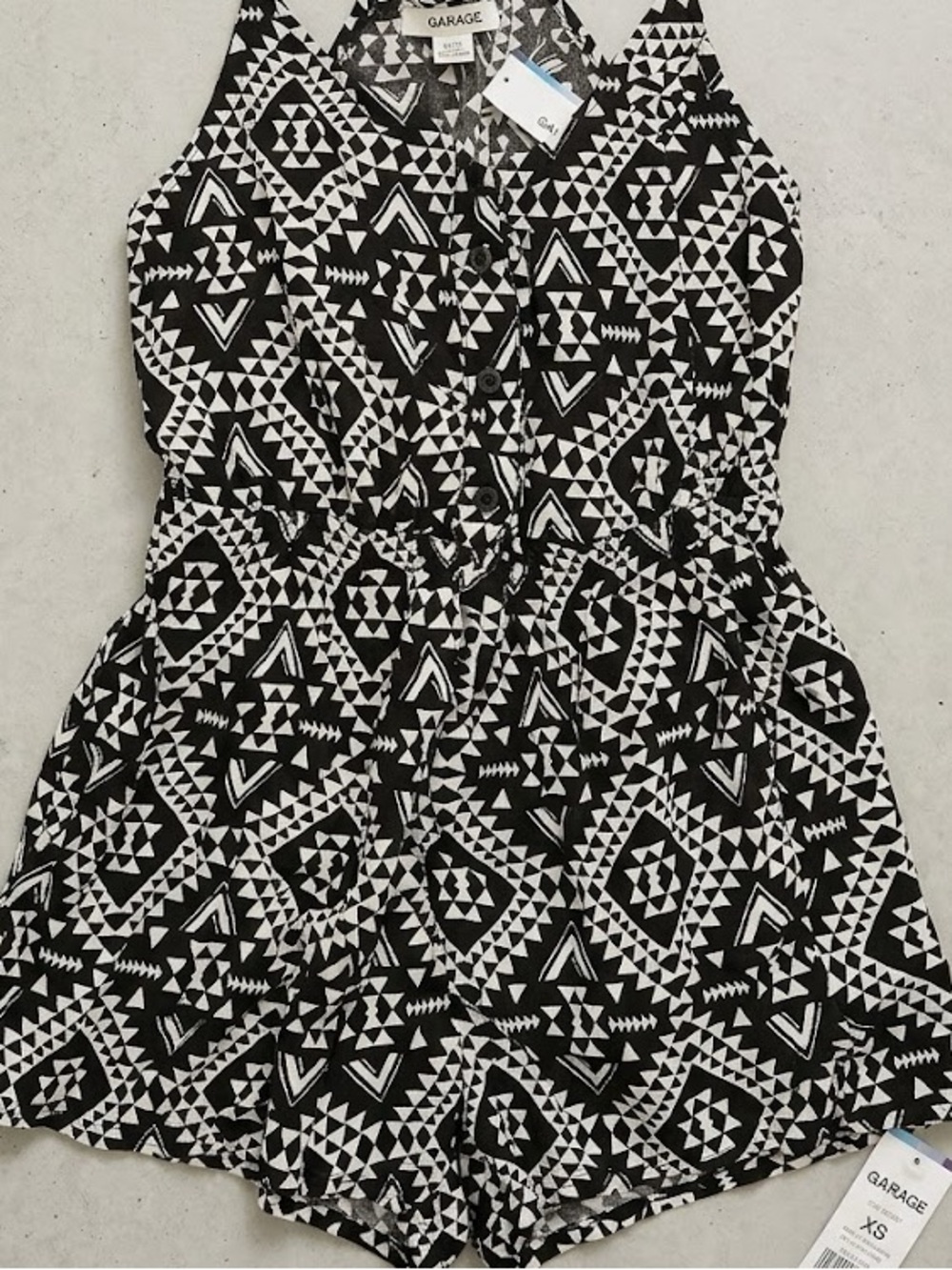 Garage Black & White Geometric Halter Romper